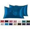 FARFALLAROSSA Set di 2 Federe in Raso 50 x 80 cm Blu Marina, Federa Cuscino Letto Morbida e Setosa al Tatto, Chiusura a Busta, Antiacaro e Ipoallergico, Protezione Capelli e Pelle & Antirughe