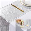 ShinyBeauty Copriletto ShinyBeauty con Paillettes Argento Scintillante da 30 x 180 cm per Decorazione di Matrimoni/Eventi, Copriletto in Lino per Decorazioni Festose all'Aperto e Feste Natalizie.