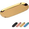 Bymivofun Vassoio Ovale, Vassoi cosmetici ovali, Vassoi Portaoggetti in Acciaio Inossidabile, per Conservare Gioielli, Snack, Degustazione di Tè, Candele, Piatti - 23x9,5 cm (Oro)