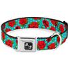 Buckle-Down Buckle Down Collare per Cani con Fibbia per Cintura di Sicurezza, Rose Rosse e Pois turchesi, Larghezza 2,5 cm, per Collo da 28 a 43,2 cm, Taglia M