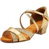missfiona Scarpe da Ballo Latino per Ragazze e Donna, Scarpe da Danza per Bambini Glitterata con Tacco Basso(38 EU, Oro)