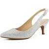 Greatonu Slingback Donna Scarpe Eleganti Decollete con Tacco Medio a Gattino e Punta, Glitter Argento EU 41