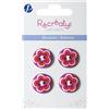 Récréatys 7123 18 30 - Confezione di 4 Bottoni in Nylon, Motivo: Fiore Rosso e Viola su Sfondo Viola, 18 mm