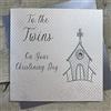 WHITE COTTON CARDS Carte di Cotone Bianco To The Twins sul Tuo Battesimo Day Card, Argento