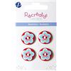 Récréatys 7123 18 25 - Confezione di 4 Bottoni in Nylon, Motivo: Fiore Azzurro e Rosa su Sfondo Rosso, 18 mm