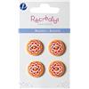 Récréatys 7123 18 33 - Confezione di 4 Bottoni in Nylon, Motivo: Fiore Rosso su Sfondo Arancione, 18 mm