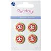 Récréatys 7123 18 28 - Confezione di 4 Bottoni in Nylon, Motivo: Fiore Rosa e Rosso su Sfondo Verde, 18 mm
