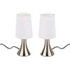Spetebo Set di 2 lampade da comodino con funzione touch, acciaio inox/bianco
