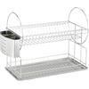 Wenko 2329100 Scolapiatti Exclusiv Duo, Ripiano per Piatti e Tazze, Cestello per Le Posate, Vaschetta Raccogligocce, 49 x 33 x 21 cm, Argento Opaco