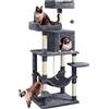 Yaheetech Albero Tiragraffi per Gatti Adulti Giocattolo in Corda Sisal Naturale Gioco 2 Palle 60 x 48,5 x 150 cm Grigio Scuro