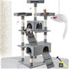tectake® Tiragraffi per Gatti, Albero per Gatto con 2 Casette in Peluche, 4 Topolini da Gioco per Felini, 3 Piattaforme, Struttura Robusta, Tiragraffi felino a più Piani - Grigio