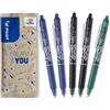 PILOT - Set di 5 FriXion Ball Clicker 07 - Penna Cancellabile Termosensibile - Penna roller a scatto e Ricaricabile - 2 Blu, 2 Nere, 1 Verde - Punta Media
