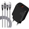 LUOSIKE Caricatore per iPhone, Caricabatterie USB C da 20W con 2 Cavi in Nylon Intrecciato Lightning da 2m, Presa Adattatore con PD e QC Compatibile con iPhone 14/13/12/11/Pro/Max/mini/SE/XR/X/8/iPad