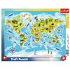 Trefl- Mappa del Mondo con Gli Animali 25 Elementi, per Bambini da 4 Anni Puzzle, Colore