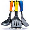 Axer Set di 6 utensili da cucina in nylon con supporto rotante e sistema rialzato - Multicolore- Include cucchiaio, mestolo, schiumaiola, spatola e servo per la pasta - Lavabile in lavastoviglie