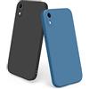 Wanme 2-Pezzi Cover Compatibile con iPhone XR,Silicone Liquido Cover Protettiva per iPhone XR Con Fodera in Microfibra Anti-Graffio (Nero + blu navy)