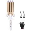 Reyke 3 Tubi Piastra Onde Ferro Arricciacapelli, Reyke Professionale Ceramica Capelli 3 Rami, Temperatura Regolabile per Acconciature Effetto Riccio e Ondulati 22mm
