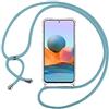 INGEN Custodia con Collana per Xiaomi Redmi Note 10 Pro/10 Pro Max, Cover Trasparente con Cordino Redmi Note 10 Pro,Morbido Silicone TPU Bumper Shock Absorption Corner Cushion Protettiva Case- Azzurro