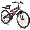 Licorne Bike Premium Mountain Bike Strong da 26 pollici, bicicletta per ragazzi, ragazze, donne e uomini, con cambio a 21 marce, sospensioni complete, antracite/rosa., 26 inches