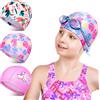 Geyoga 3 Cappelli da Nuoto Elastica Cuffie da Nuoto per Bambini Cuffie da Piscina per Capelli Lunghi Cuffia da Bagno in Tessuto Flessibile Impermeabile (Motivo Adorabile, Serie Rosa)