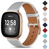 CeMiKa Cinturino in Pelle Compatibile con Fitbit Versa 4/3, Sense 2/Sense - Vera Pelle di Ricambio, Sabbia Rosa/Oro Rosa
