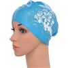 Medifier. Elastico per capelli lunghi in silicone, da donna, per piscina, cuffie, cappelli, con stampa a fiore, Blue