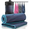 BeMaxx Set da 2 asciugamani in microfibra blu + astuccio per il trasporto | grande per bagno e piccolo per asciugarsi | Con zip per cellulare | portatili, versatili, assorbenti | sport, camping, spiaggia
