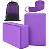 HTBAKOI Mattoncini Yoga Blocchi Yoga Blocks, 2 pezzi Mattoni Yoga Mattonella Mattone Yoga in Schiuma EVA con Cinturino e Custodia per Yoga, Pilates e Stretching, Cubo Mattoncino per Yoga Cubi Cubotti Yoga