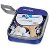 Relaxdays Set da Ping Pong, Gioco con 2 Racchette, Rete e 3 Palline, con Custodia, 2 Stelle, Blu