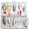 DONQL Kit di esche da pesca,esche artificiali spinning trota mare spigola,esche siliconiche spinning,esche da pesca set per trota salmone bassi con cassetta pesca(10 pezzi)