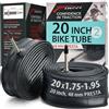 Fincci Camera d'aria 20 BMX - Coppia Cameras d'aria bici da corsa 20 x 1.75 x 1.95 x 2.1 pollici per BMX, Strada Bici, Ibrida Biciclettas - Valvola Interna Presta 48mm - Confezione da 2