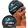 SWIMXWIN Cuffia Nuoto Silicone JUST SWIM IT Cuffia Piscina Unisex Uomo Donna Ragazzi Scritta Divertente Onda Sport Allenamento Competizione Aquagym Triathlon Pallanuoto Open Water Regalo