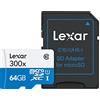 Lexar Scheda di Memoria 300x MicroSDXC da 64 GB con Adattatore, Classe 10