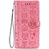 Fertuo Cover per iPhone 12 PRO/iPhone 12, Custodia Portafoglio a Libro in Pelle Flip Cover con Porta Carte, Chiusura Magnetica [Disegni di Gatto Cane] Case Antiurto per iPhone 12 PRO, Rosa