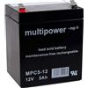 akku-net Batteria al Piombo (multipower) MP5C-12 Resistente ad Uso ciclico, 12V, Lead-Acid