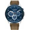 Tommy Hilfiger Orologio analogico multifunzione al quarzo da uomo con cinturino in pelle Marrone - 1791895