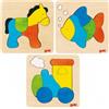 Goki Set 3 puzzle ad incastro Cavallo, Pesce, Locomotiva