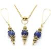Handmade Parure da donna con collana e orecchini in acciaio inox placcato oro e pietre naturali
