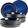 MÄSER 931972 Serie Niara - Set di piatti moderni per 6 persone, look vintage, servizio da tavola in ceramica blu e nero, in gres