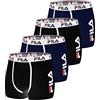 FILA Boxer Uomo Cotone, Mutande Uomo Maglia Aerata, Traspirante (set di 4), Nero, Blu, Taglie XXL