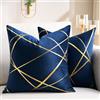 DecorMommt Blu Navy Federe Cuscini 45x45Cm Set di 2 Copricuscini In Velluto Decorativi Quadrati Geometrica Federa Cuscino Divano Federe per Soggiorno Camera Letto Auto Decorazione