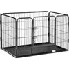 PawHut Box per Cani Recinzione in Metallo per Animali con 4 Pannelli, Porta con Doppio Blocco e Vassoio sul Fondo, 109x74x71cm, Grigio|Aosom