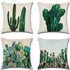 BoomTeck 4 Pack Fodera per Cuscino Cotone Lino Copricuscini 45x45 cm Federe Cuscini Quadrato Federa Vintage Cuscino Caso Fodere per Divano Letto Auto Soggiorno Home Decor, Tropicale Cactus Verde Fiori Stampato