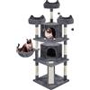 Yaheetech Albero Tiragraffi per Gatti Adulti con Sisal Naturale Torre Giocattolo Grigio Scuro 55 x 55 x 174 cm