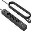NTONPOWER Ciabatta NTONPOWER Multipresa Sottile con 4 Schuko Prese Elettriche 4 Porte USB 3 Metri Lunga Cavo per Elettrodomestico Elettronica- Nero