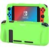 Teyomi® Custodia protettiva in silicone compatibile con Nintendo Switch Grip Cover con 2 scomparti per carte da gioco, assorbimento degli urti, antigraffio e slot per cassette (verde)