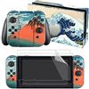 eXtremeRate Adesivo Skin per Nintendo Switch Console Joycon Controller Dock Impugnatura Sticker Pellicola Protettiva Protezioni Schermo per Nintendo Switch-Grande Onda