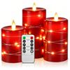 Da by Candele LED Angolo di visione a 360 gradi, con luci stellate, 3 pezzi di candele a LED con telecomando a 10 tasti, funzione timer 24 ore, fiamma danzante, cera reale (Rosso).