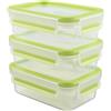 Emsa Clip & Close Contenitore Salvafreschezza, Set 3 Pezzi, Plastica, Trasparente/Verde, da 0.55 l