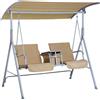 Outsunny Dondolo da Giardino 2 Posti Separati con Tavolino Centrale e Tetto Regolabile, in Metallo 175x112x165cm Beige|Aosom